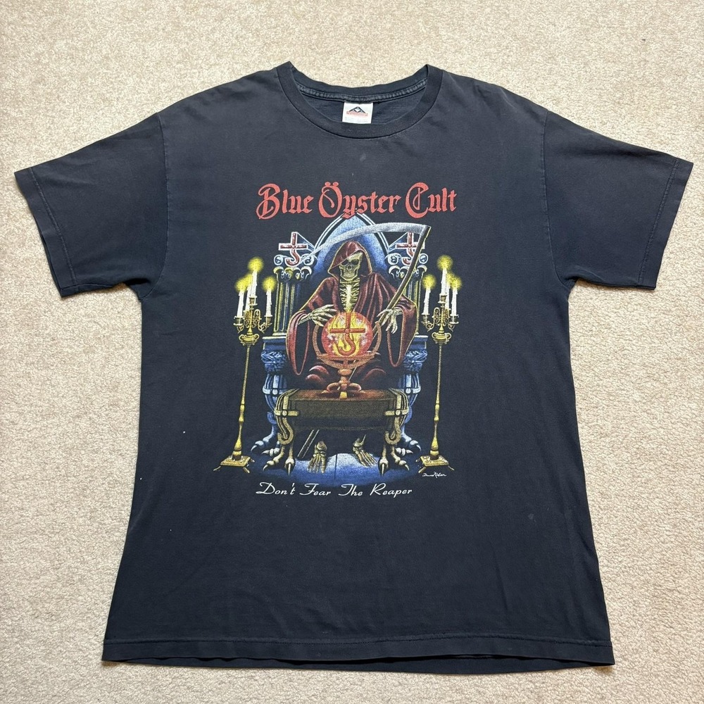 Vtg Blue Oyster Cult Shirt Mens Large Black Don't Fear The Reaper Tour Faded 90s